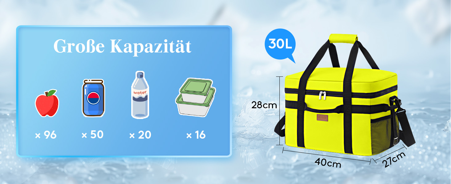 Термосумка-холодильник Lifewit 30л для пікніка та їжі, зелений (50 банок, складана, ізольована)