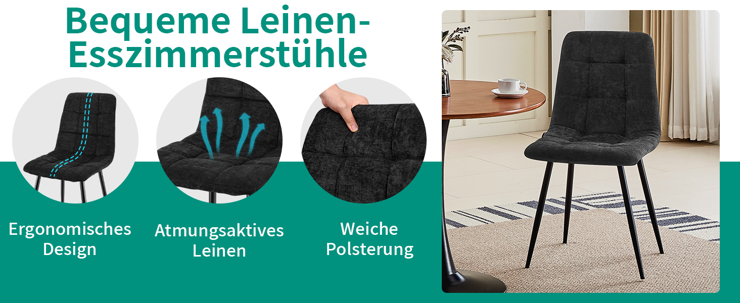 Набір обідніх стільців, 6 шт., з м'яким сидінням, з льонової тканини та чорними металевими ніжками, смугастий дизайн, для вітальні, кухні, спальні, ресепшн