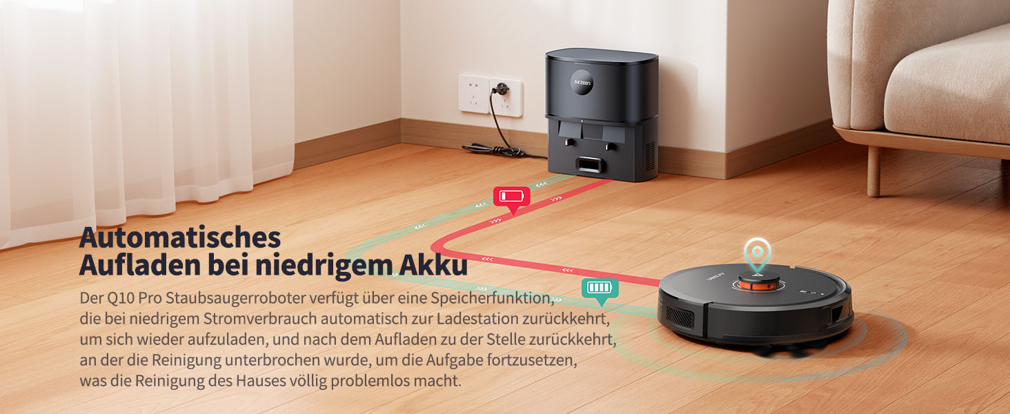 Робот-пилосос Airzeen Q10 Pro S з вологою, LiDAR-навігація, 5000Pa, для тварин, чорний