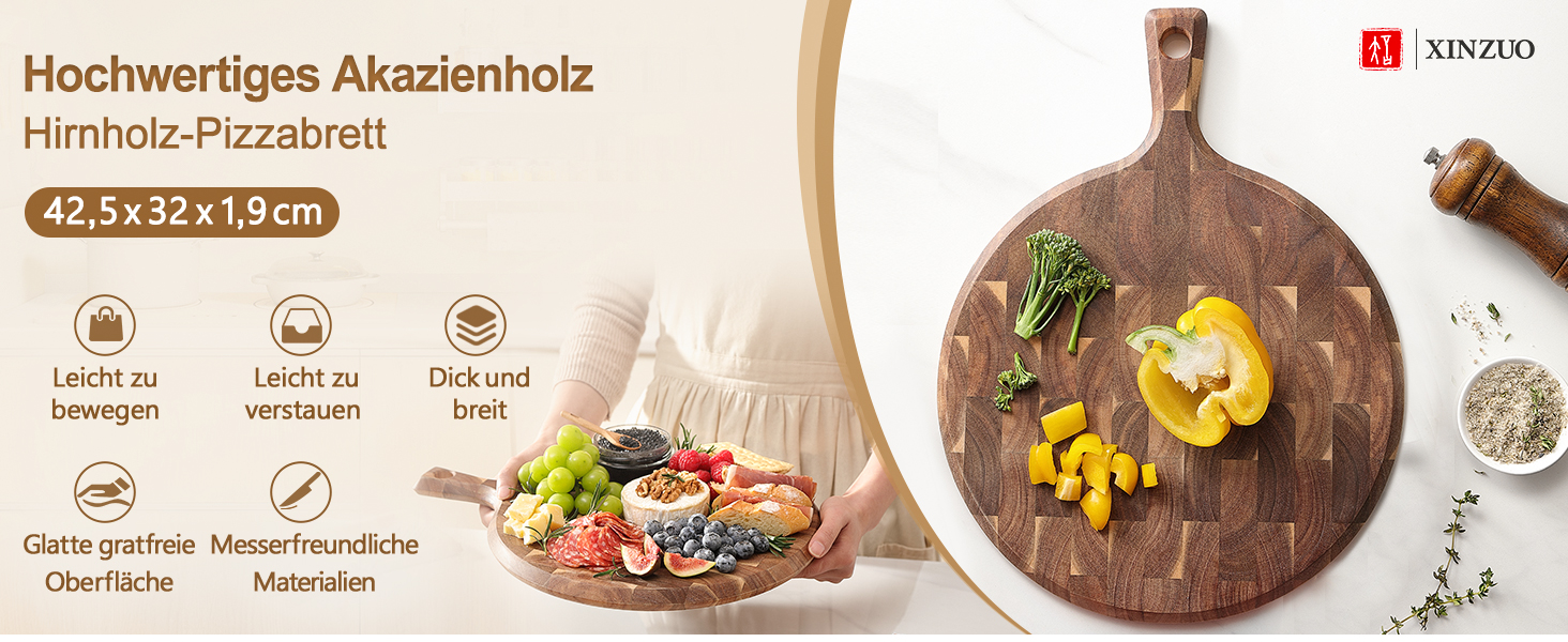 Нейлонове обробне дошка XINZUO Hirnholz (35x25x2.6cm) з антиковзкими ніжками, ручкою та жолобом для соку. Кухонна дошка з акації (42,5*32*1,9cm)