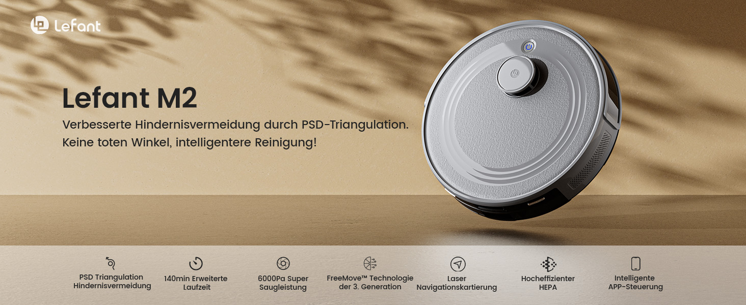 Робот-пилосос LEFANT M2 з функцією миття, 6000Pa, LiDAR-навігація, зони заборони, керування через APP/Alexa, для шерсті тварин, килимів та твердих підлог