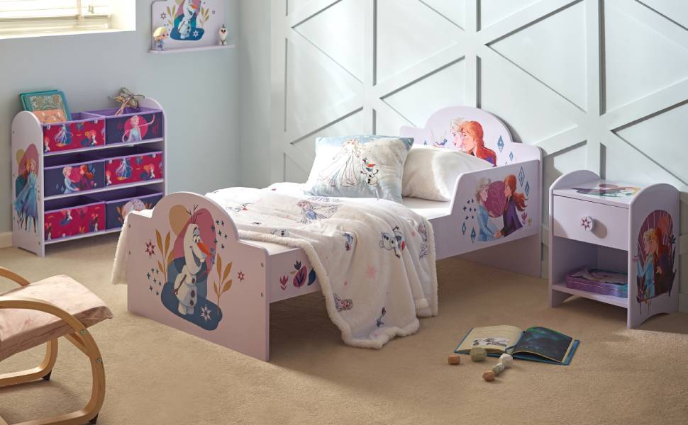 Ліжечко для малюків Disney Frozen, стабільна конструкція з ДСП, захисні бортики, ламелі, розмір 140x70 см (матрац не входить до комплекту)