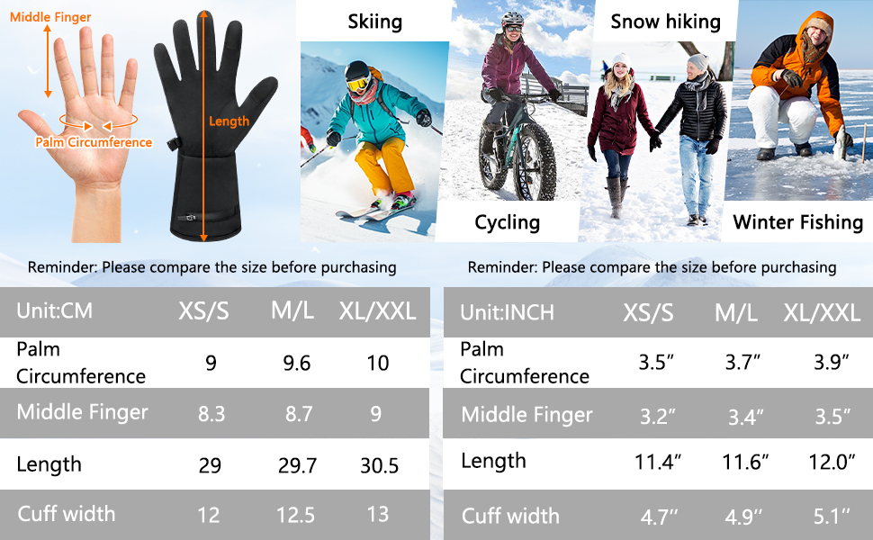 Електричні гріючі рукавички для жінок та чоловіків, USB, 3 режими нагріву, сенсорний екран, водонепроникні, чорні (XL/XXL)