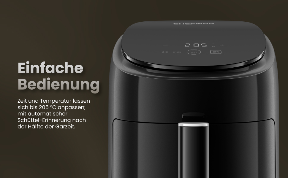 Фритюрниця без олії Chefman 2L: компактна, чорна, з антипригарним кошиком та цифровим таймером