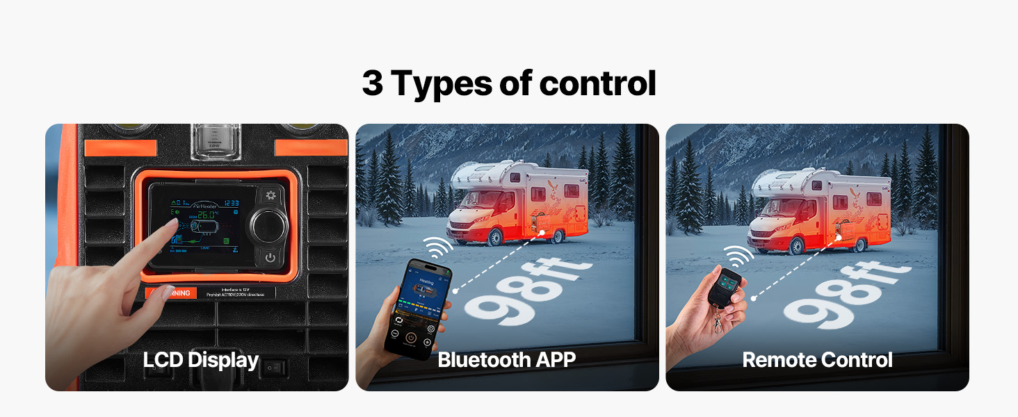 Дизельний опалювач VEVOR 8 кВт, 12/24 В, портативний з Bluetooth, пультом ДУ та LCD-дисплеєм, 5 л бак, для вантажівок та автодому