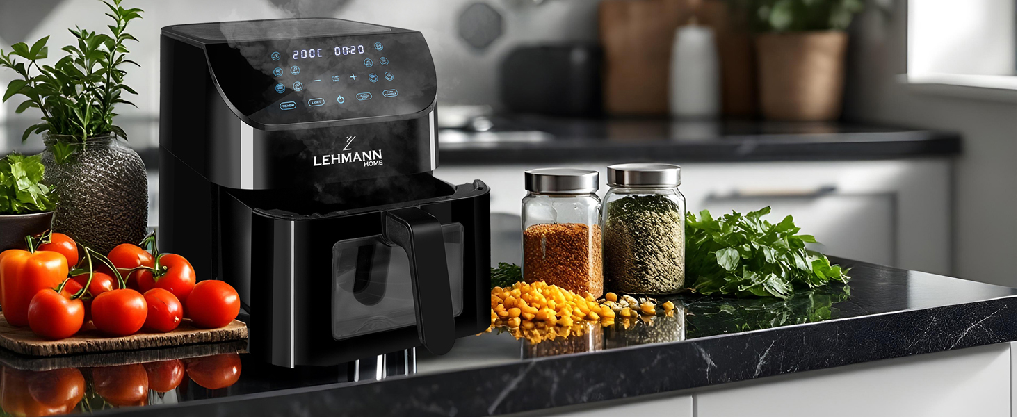 Фритюрниця повітряна LEHMANN XXL з 2 камерами (13 програм, 50–200°C, Touchscreen, антипригарне покриття, 8л)