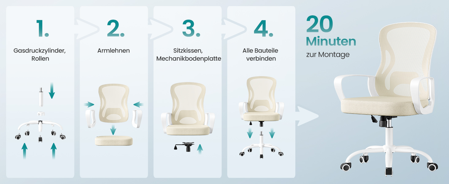 Офісний стілець SONGMICS ергономічний з підтримкою спини, обертовий, сітчастий, з підлокітниками, бежево-білий