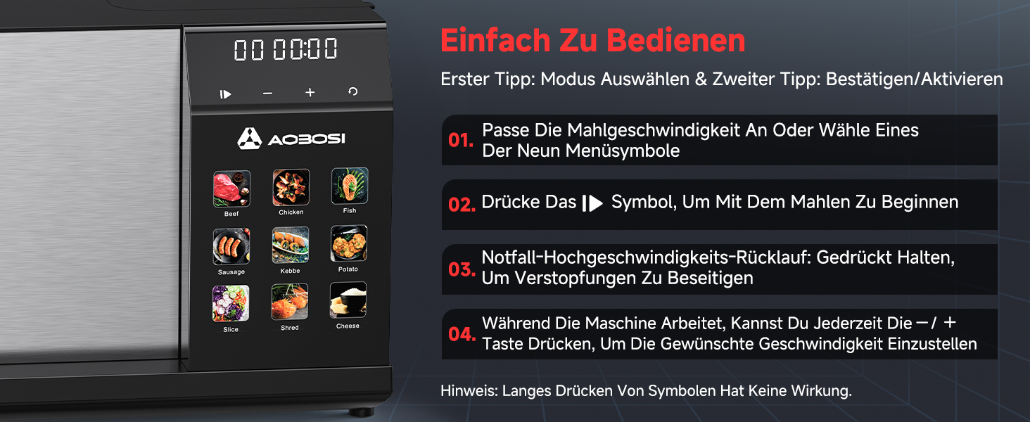Електрична м'ясоподрібнювач AAOBOSI 3000W з LED-дисплеєм, 9 швидкостей, з нержавіючої сталі, для дому, з насадкою для ковбас та кіббе, інтегрований контейнер, сріблястий