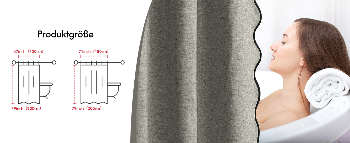 Шторка для душу MIULEE 120x200 см, льонова текстура, з чорною окантовкою, готельний стиль, водонепроникна, антигрибкова, тканинна, з 8-ма кільцями, сіра