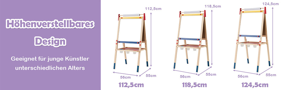 Дитяча мольберт-стіл 3 в 1 COSTWAY: двосторонній, дошка для маркерів та крейди, папір, регульована висота, з аксесуарами