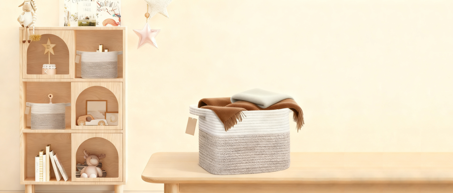 Кошики для білизни 2 шт. (63L) з бавовни, плетений, з ручками, для зберігання ковдр, одягу, іграшок, білий та коричневий