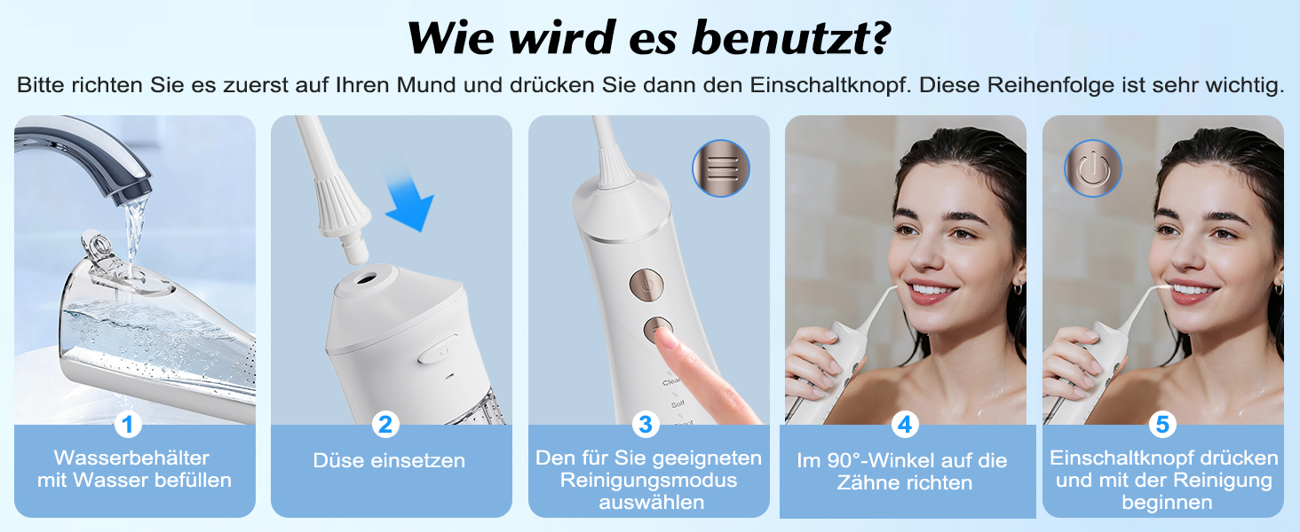 Електрична насадка для душу Munddusche: 5 струменів, 4 режими, для догляду за порожниною рота, водонепроникність IPX7, для дому та подорожей