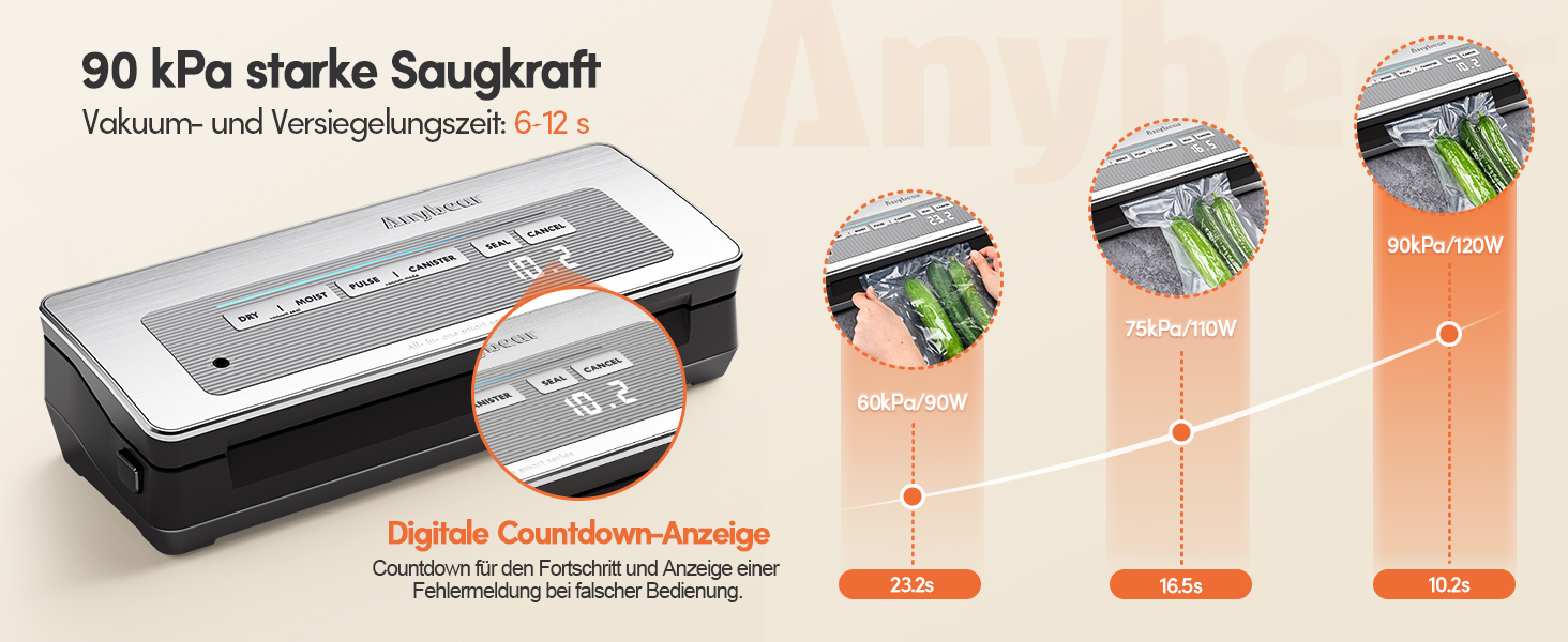 Вакууматор для продуктів сріблястий, 100 Вт, 90 кПа, з вбудованим різачем та цифровим таймером, комплект з 2 рулонами