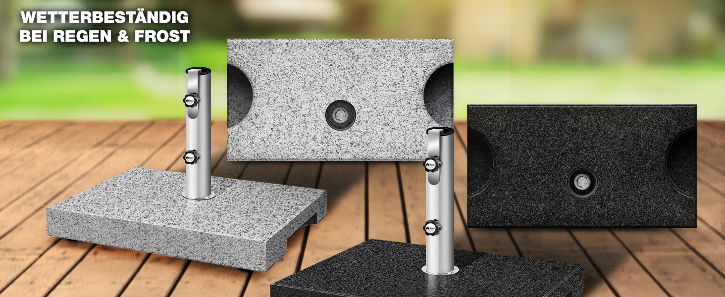Підставка для парасольки Tillvex® Granit на колесах з ручкою для перенесення, 27 кг | Підставка для парасольки з нержавіючою сталею | Підставка для парасольки на балкон, діаметр 250 см, для стійок 16-48 мм (Прямокутна, сіра)
