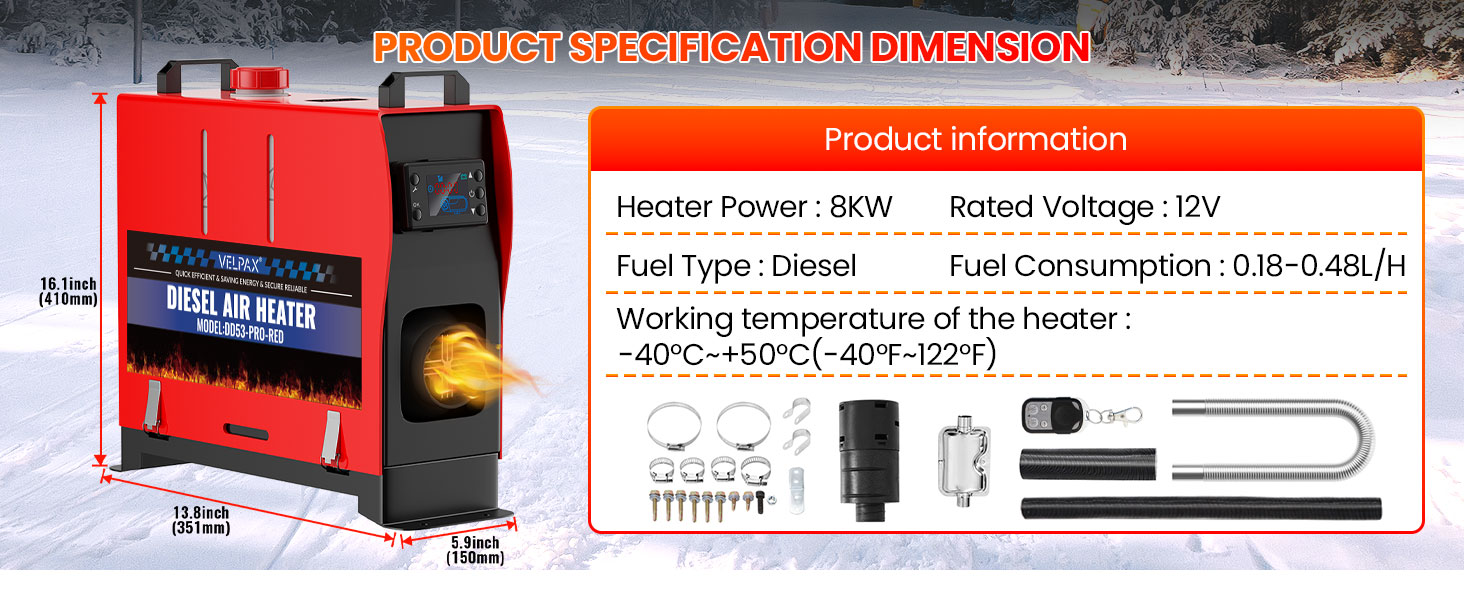 8kW Дизельний Обігрівач з Пультом та LCD-Екраном для Автомобіля, RV, Човна, Вантажівки, 12V