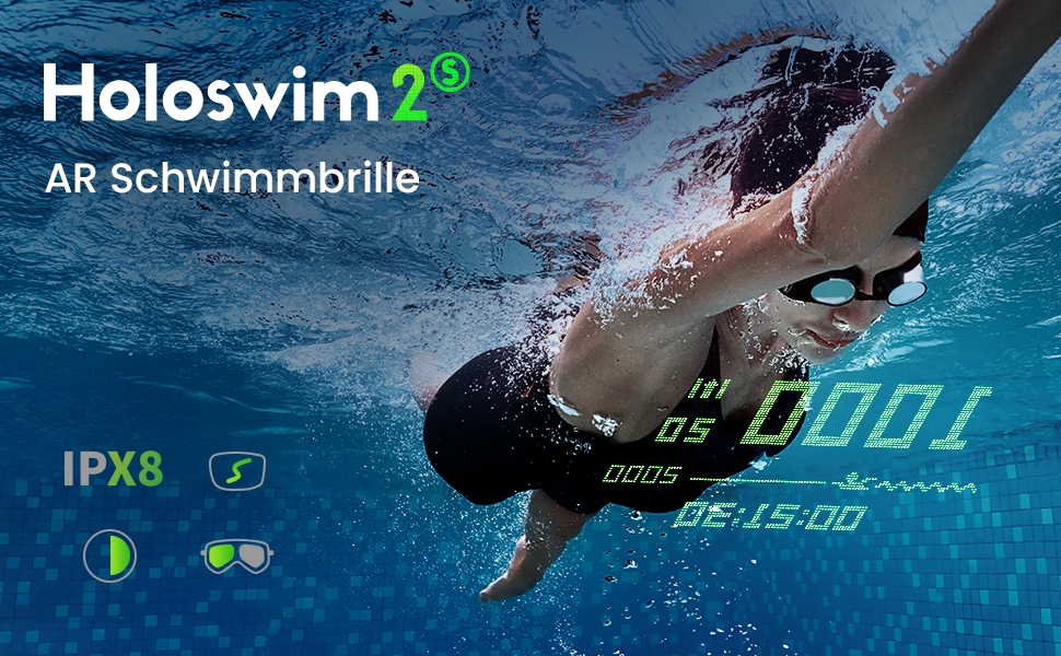 Розумні окуляри для плавання Holoswim 2s AR, окуляри для плавання проти запотівання, фітнес-трекер, відображає ваші показники, сумісний з режимом відкритої води