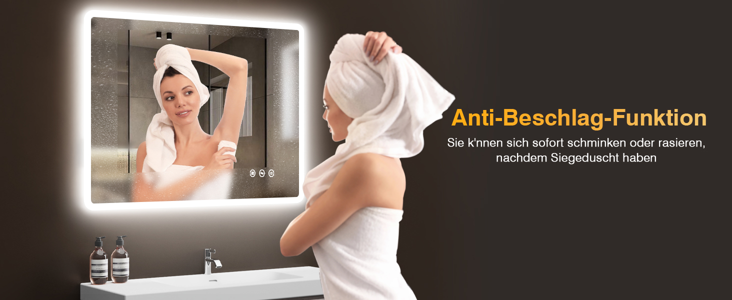 LED дзеркало для ванної кімнати 80x60 см з підсвічуванням, диммування, антизапар, 3 кольори світла, IP44, функція пам'яті, горизонтальне/вертикальне кріплення