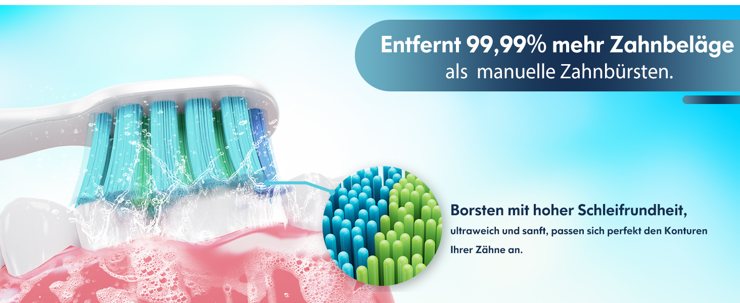 Звукова електрична зубна щітка Dada-Tech для дорослих і дітей, 5 режимів, 9 насадок, біла
