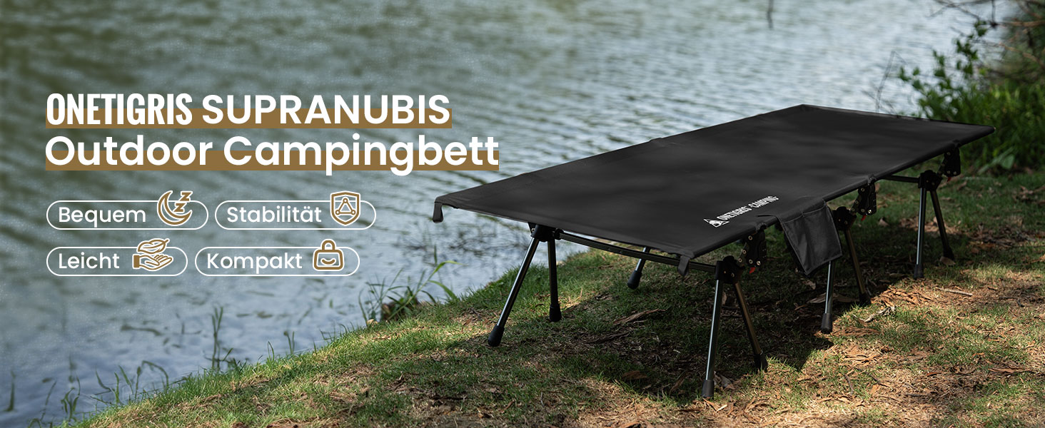 Складане польове ліжко OneTigris SUPRANUBIS 190×70 см, легке переносне кемпінгове ліжко до 150 кг для намету, відпочинку, саду, офісу