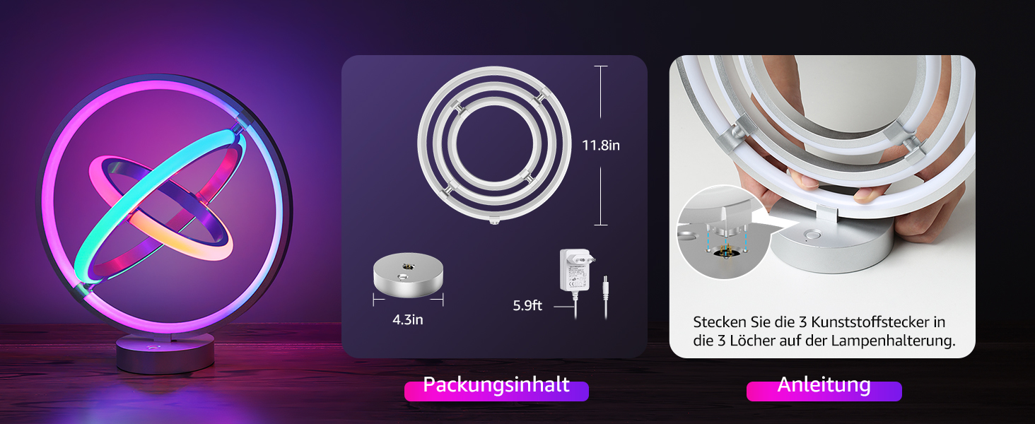 Lepro AI Розумна лампа TB2, Персоналізований світловий дизайнер на основі AI, Синхронізація з музикою/Керування через додаток, Настільна лампа з регулюванням яскравості, RGB+IC технологія, Сумісна з Alexa/Google, Без пульта керування, Ключ скрипки (Planet)