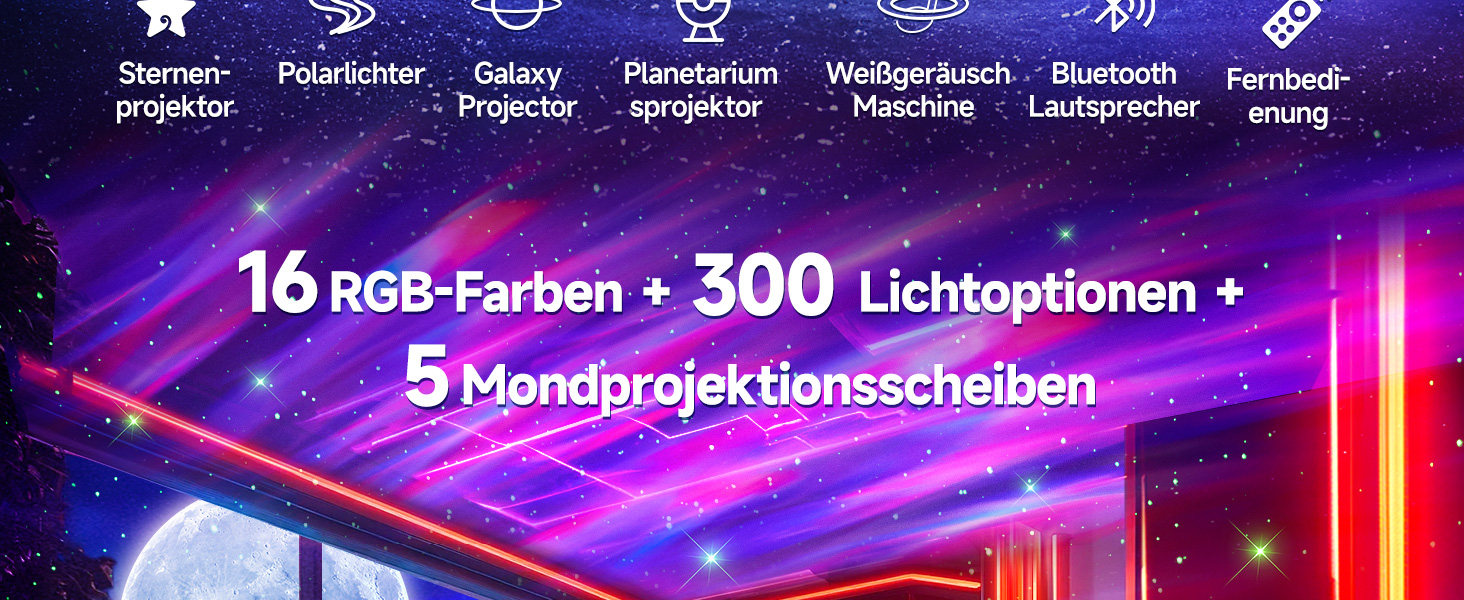 Проєктор зоряного неба Sternenhimmel: подарунок для дівчаток, жінок та хлопчиків. 300 режимів, нічник, Bluetooth, лампа північного сяйва для кімнати (Синій)