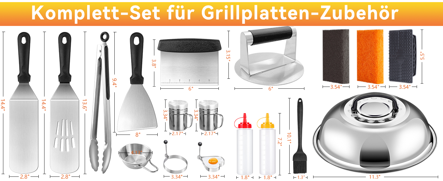 Набір гриль-посуду 19 предметів: аксесуари для гриля, прес для бургерів, лопатка, дзвоник, посуд для тепаньякі та гриля, нержавіюча сталь