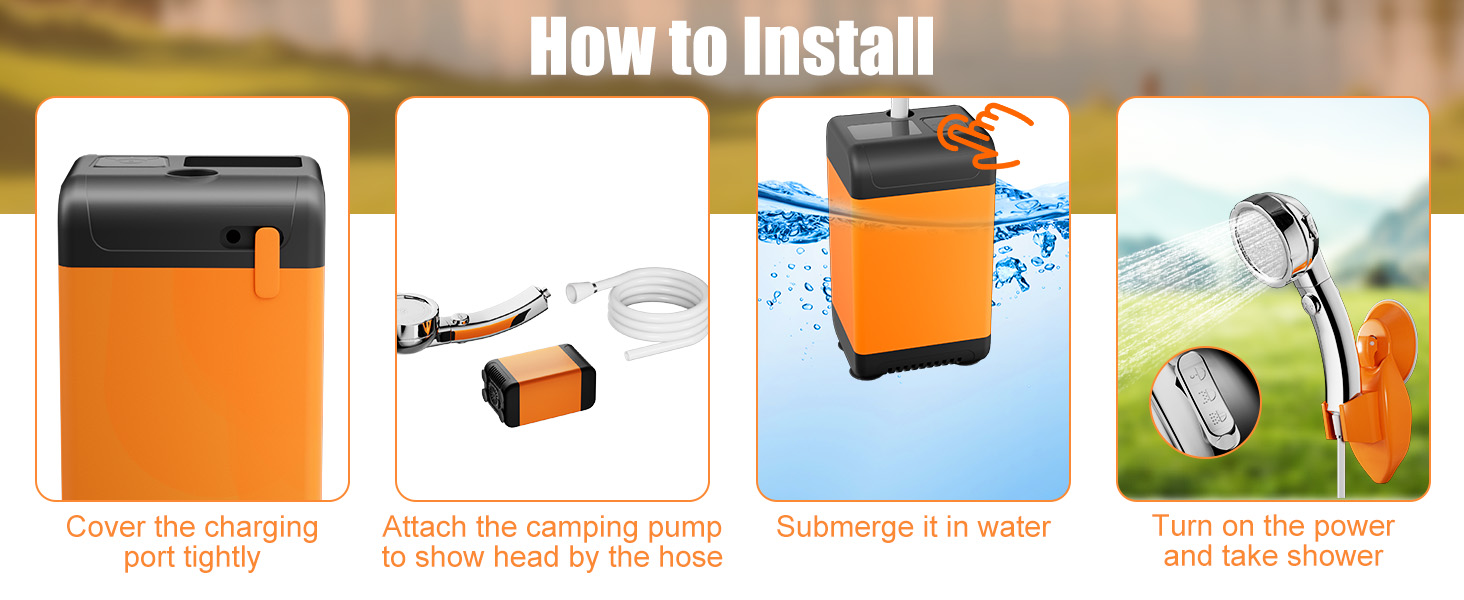 Портативна душова кабіна для кемпінгу з акумулятором 7600mAh, з насосом, дисплеєм та 2-метровим шлангом. Мобільний душ для подорожей, саду та миття авто.