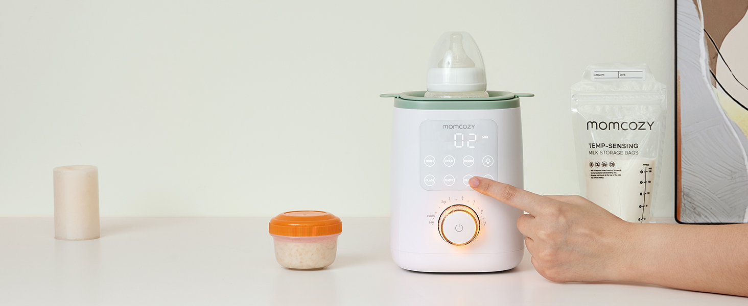 Momcozy Нагрівач для пляшечок Momcozy Nutri-Flaschenwärmer - 9-в-1 з точним контролем температури, нічним світлом, швидким нагрівом та автоматичним вимкненням. Сумісний з усіма пляшками.