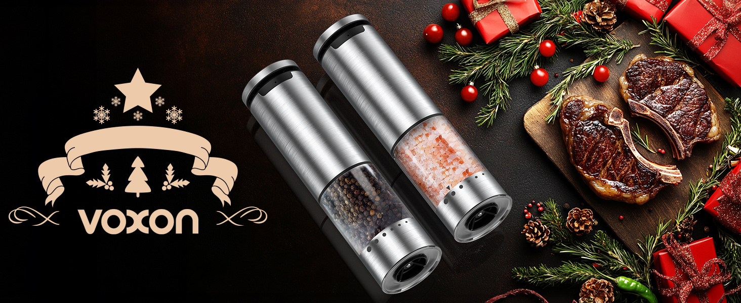 Електричні воксайон (VOXON) набори для солі та перцю (2 шт.) з USB-зарядкою, велика ємність, регулювання помелу, керамічний млин, LED-підсвітка, для барбекю, ресторану, кухні, сріблясті