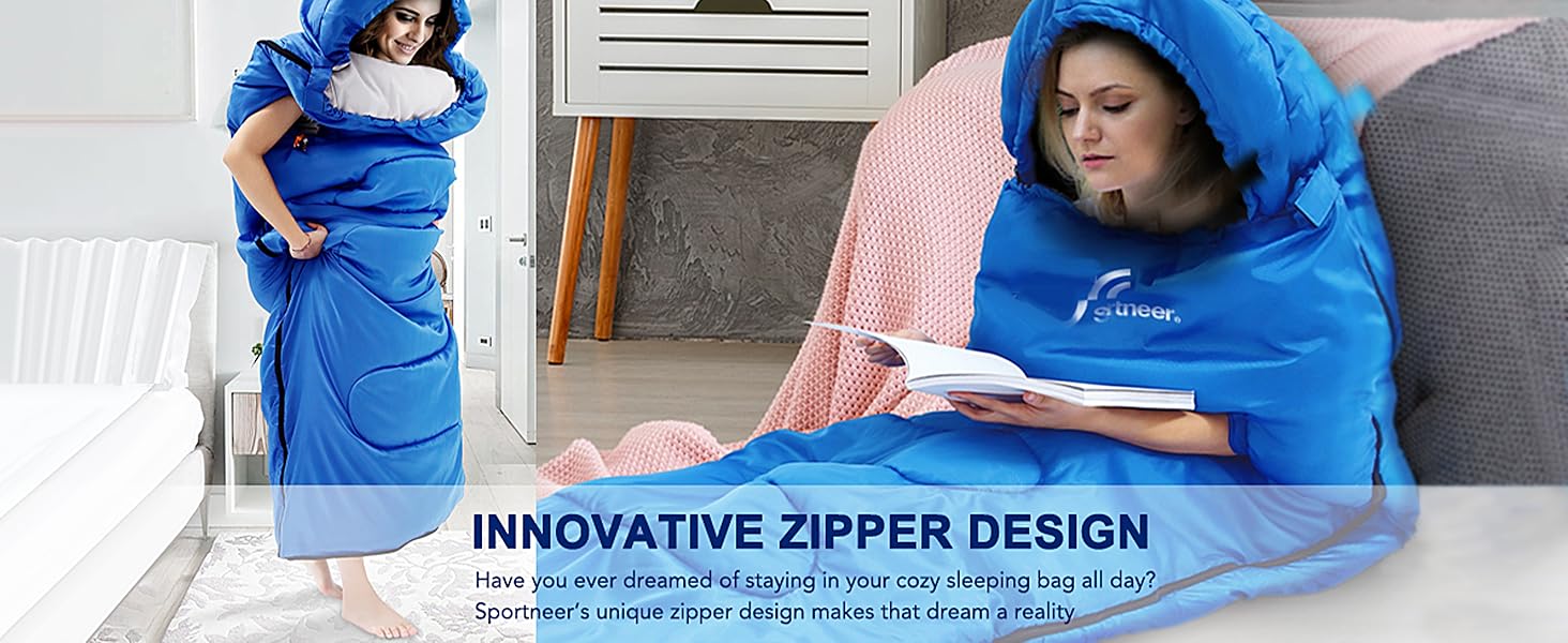 Спальний мішок Sportneer Outdoor у формі ковдри (220×85 см), чорний, температурний режим +10...+26 °C, з отворами для рук