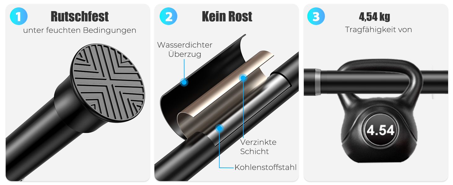 Набір з 2 штук штанги для карниза без свердління, 76-165 см. Підходить для душу, вікна, кухні, шафи. Чорний колір.