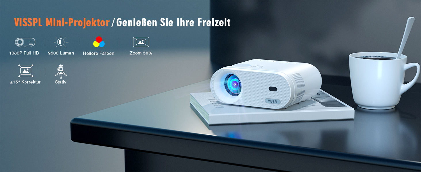 Міні проектор 16000L з штативом, Full HD 1080P, 50% зум, ±15° корекція трапеції, HDMI, USB, AV - сумісний з телефоном