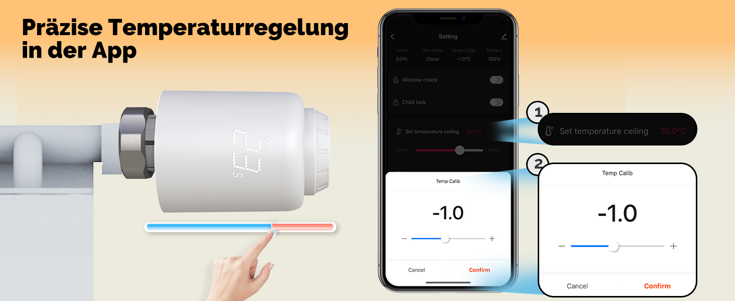 Розумний термостат для радіатора MOES ZigBee: програмований WLAN термостат опалення з датчиком відкриття вікна, енергозберігаючий, сумісний з Alexa та Google Home