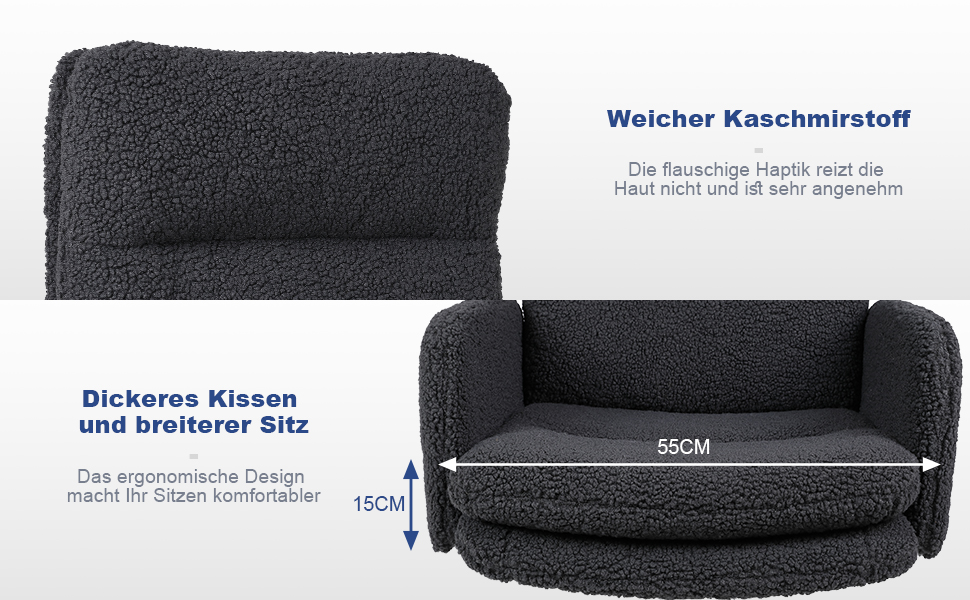 Крісло для роботи Youhauchair з кашеміру, ергономічне офісне крісло з високою спинкою, зручне крісло для туалету, обертове крісло для столу з регульованою висотою, кашемір, висока спинка (темно-сірий)