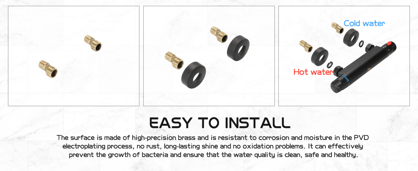 Змішувач для ванни з термостатом Uten, чорний, латунь, 2 виходи, захист 38°C