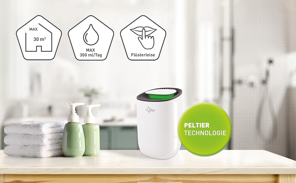 SUNTEC DrySlim 300 point: Електричний осушувач повітря для дому - 20 л/день, 63 м2, 3-в-1 (осушувач, очищувач, сушарка)