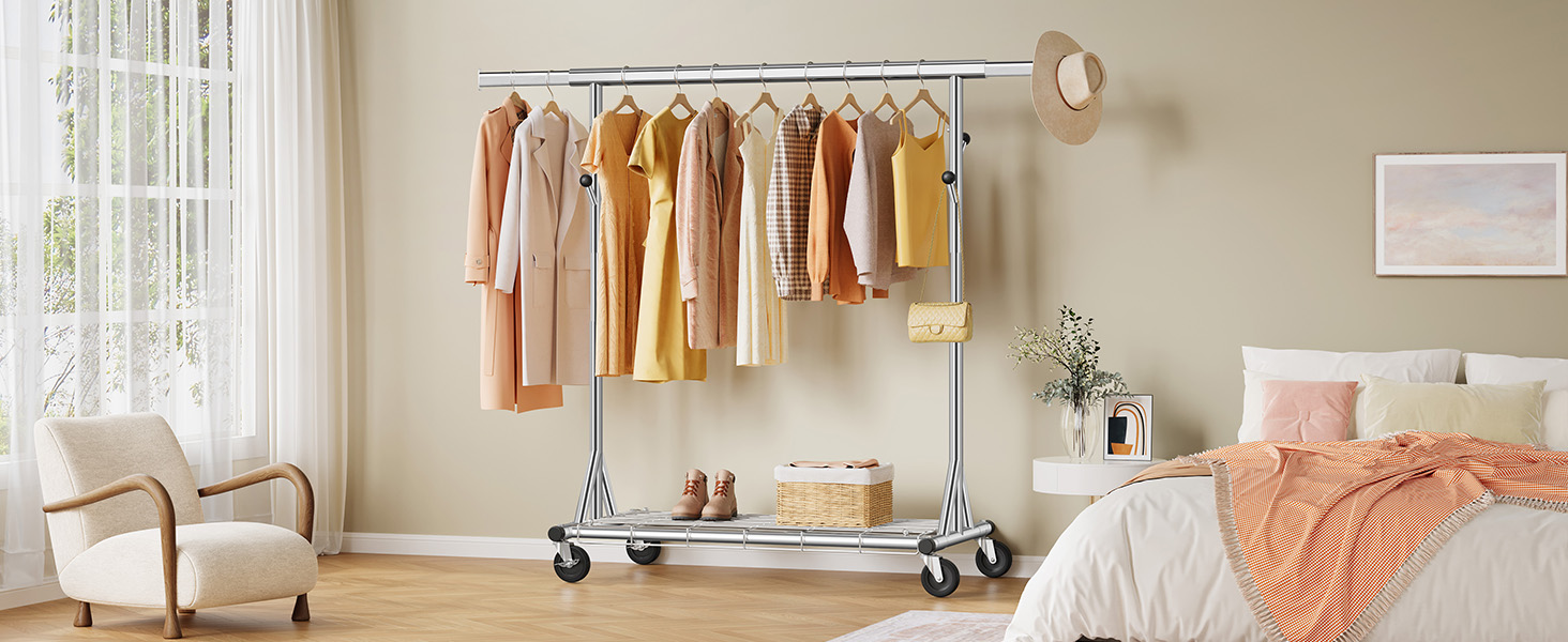 Металевий вішак для одягу на коліщатках FAVOOOSTY, 200 кг, мобільний, швидка установка, 1 стійка