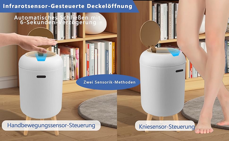Автоматичний сміттєвий бак з сенсором 12L - Білий сміттєвий бак з датчиком для кухні, ванної кімнати, офісу та туалету. Безшумний, волого- та герметичний, з ніжками.