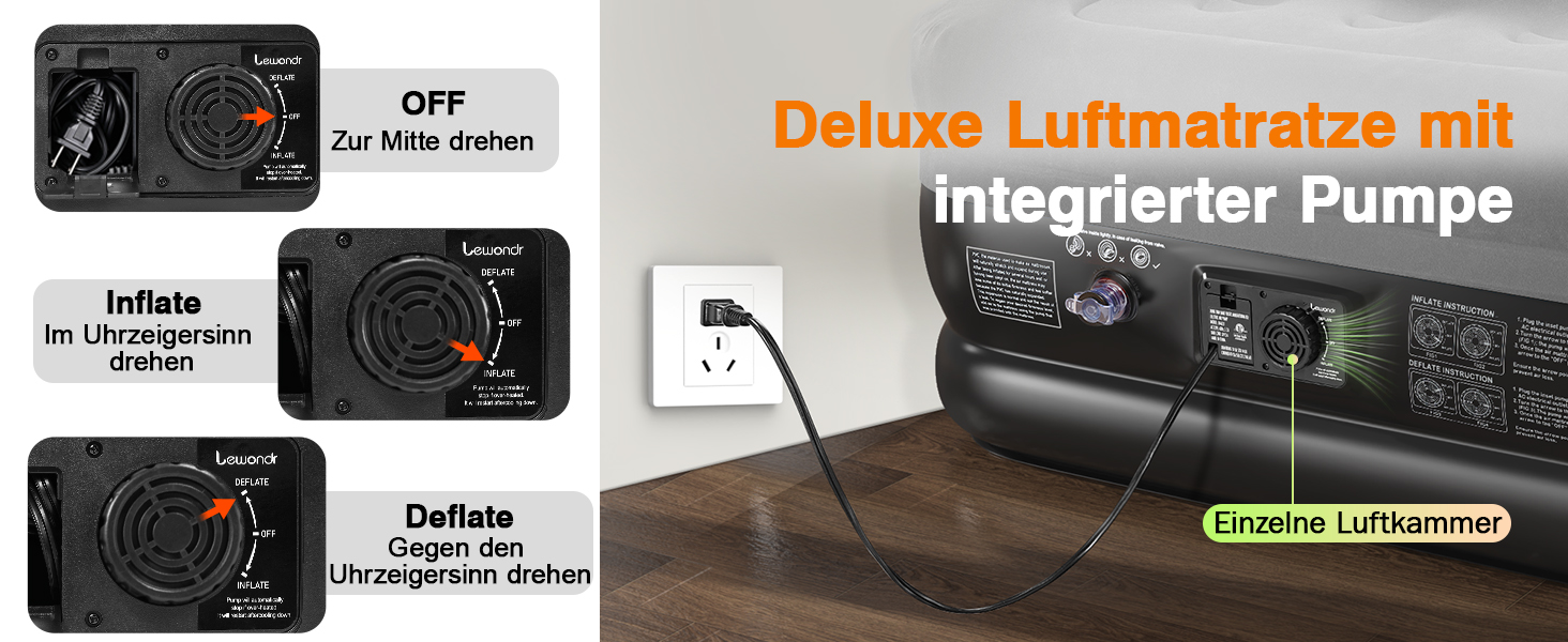 Надувне ліжко Lewondr на 2 особи з вбудованим насосом, 203x152x46 см, сірий колір, 250 кг, для кемпінгу, дому, гостей, подорожей