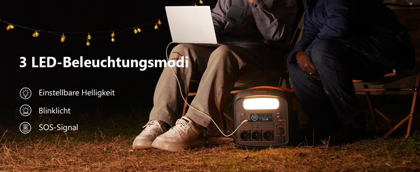 Портативна електростанція 1500W (3000W пікова потужність), 1102,5Wh LiMnFePO4 акумулятор, швидка зарядка за 90 хв, PD 100W, USB-C/AC/DC, сонячна панель, для кемпінгу, резервне живлення, на відкритому повітрі (Помаранчевий + Чорний)