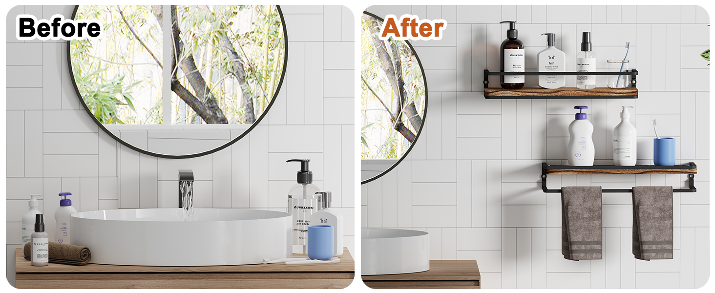 Полиця настінна дерев'яно-металева Wandregal 2 шт 42 см коричнево-чорна для ванної, спальні, вітальні, кухні, офісу