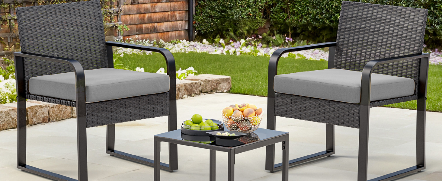 Набір садово-розкішних меблів Bealife з ротангу на 2 особи: для балкона, тераси, внутрішнього двору, саду (сірий)