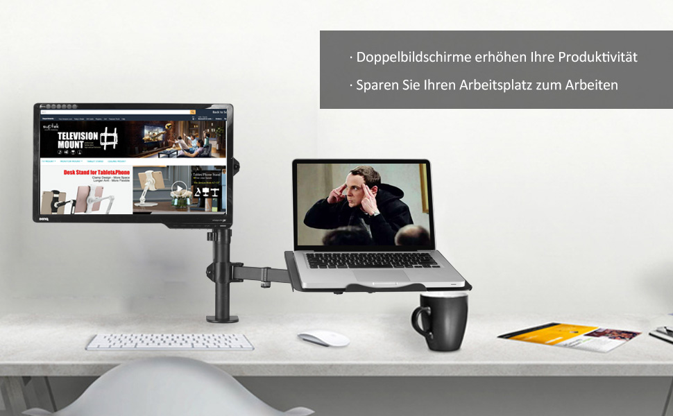 Підставка для монітора Suptek, 2 монітори, для LCD/LED екранів 13-27 дюймів, з кріпленням для ноутбука (MD6432TP004)