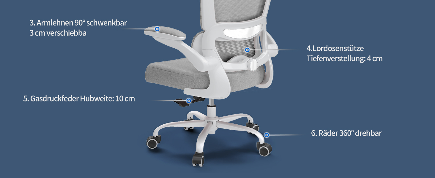 Ергономічне крісло TRALT для офісу з регульованою підтримкою попереку та підголівником. Ігрове крісло, офісне крісло для дому та офісу. Максимальне навантаження 150 кг, сірого кольору.