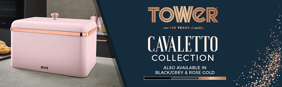 Хлібниця Tower Cavaletto зі знімною кришкою, сталева, великий об'єм, колір Marshmallow-Rosa та Rosegold, T826130PNK