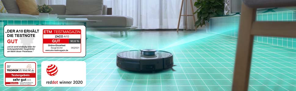 Робот-пилосос ZACO A10 з функцією миття та лазерною навігацією, до 2 годин роботи, з картуванням, зонами заборони, керуванням через додаток та Alexa, для паркету та шерсті тварин, тихий, розумний