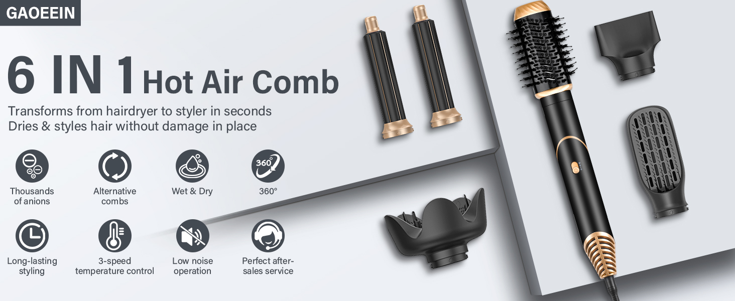 Фен GAOEEIN Air Styler 6 в 1 Magic Twist, 110 000 об/хв, швидке сушіння, для всіх типів волосся