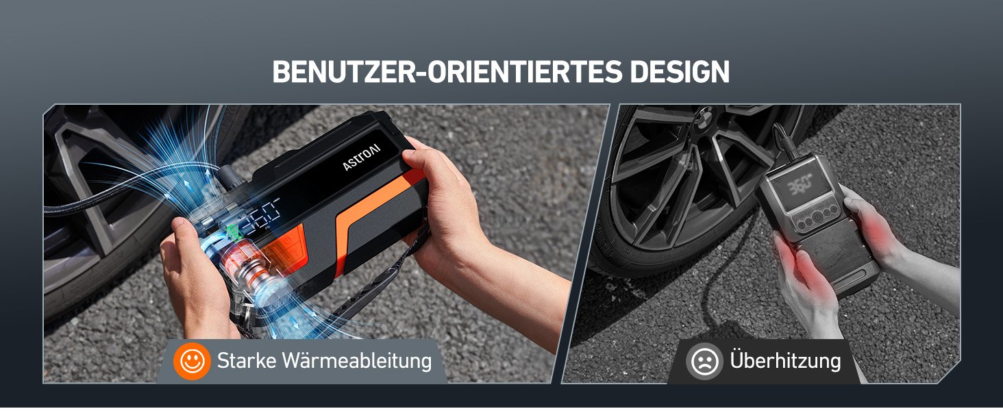 Powerbank AstroAI MF16 6000A з компресором 150PSI: старт для авто, мото, SUV (12V, 10L бензин/8L дизель), LED-дисплей, помаранчевий