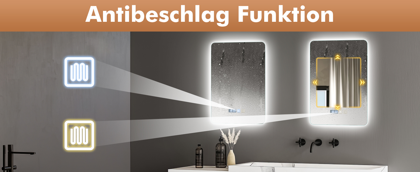 Дзеркало Bellanny LED з підсвічуванням 60 см | Настінне дзеркало для ванної кімнати, комодний дзеркало | Дзеркало для макіяжу з сенсорним вимикачем, 3 кольори світла, регульована яскравість, проти запотівання, IP44, горизонтальне/вертикальне (прямокутне - 70*50 см)