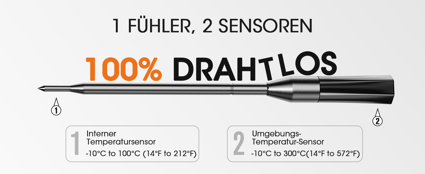 Беспроводной термометр для мяса DOQAUS 158m Bluetooth, IPX7, для гриля, духовки, мангала, аэрофритюрниці, чорний